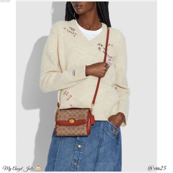 COACH KIP SIGNATURE CANVASS CROSSBODY Color: Tan Rust - Picture 6 of 8